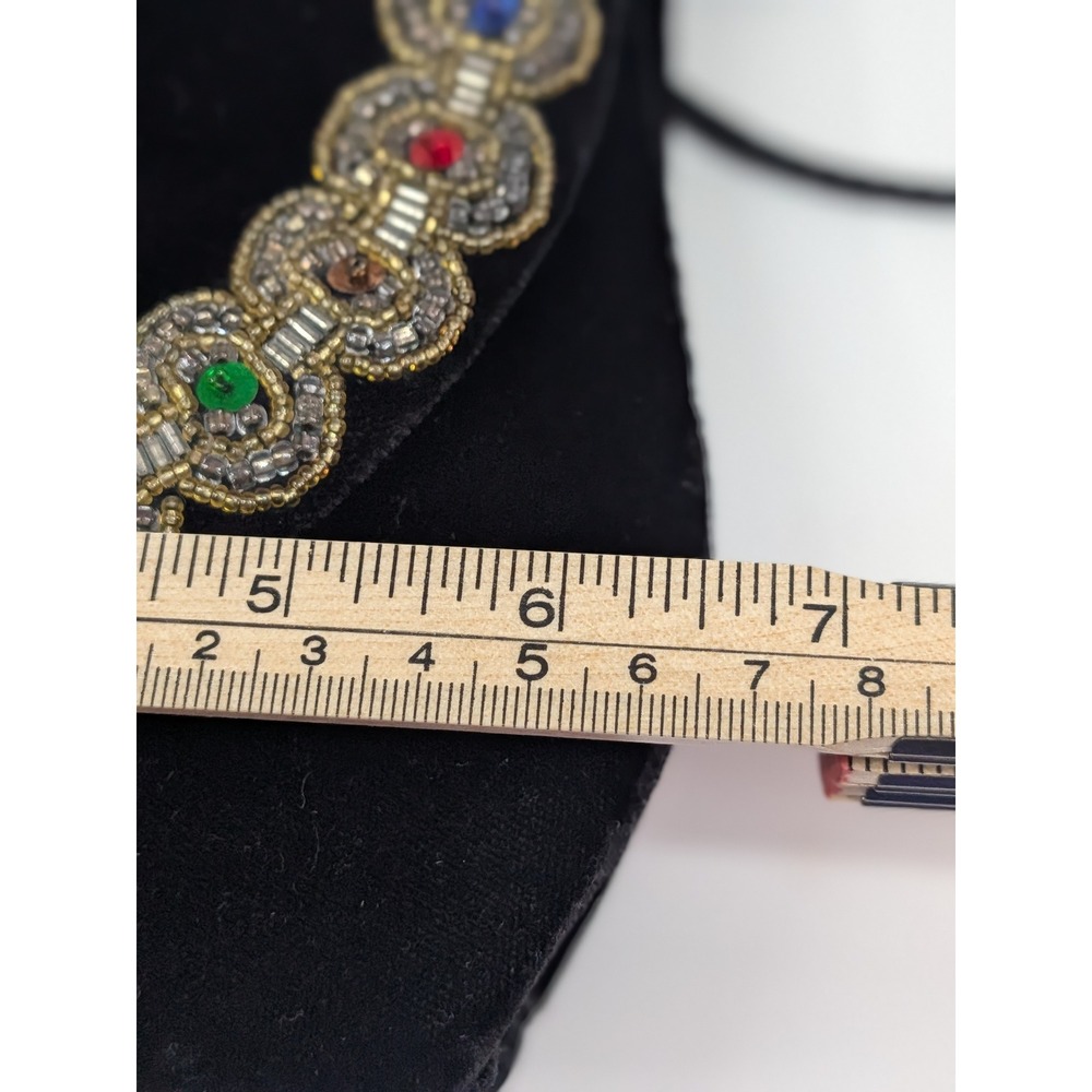 Vintage Style Black Velvet Beaded Crossbody Evening Bag Jeweled Gemstone Clutch - Picture 15 of 16